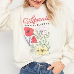 Cream California Wild Flowers Balloon Sleeve Pullover Sweatshirt